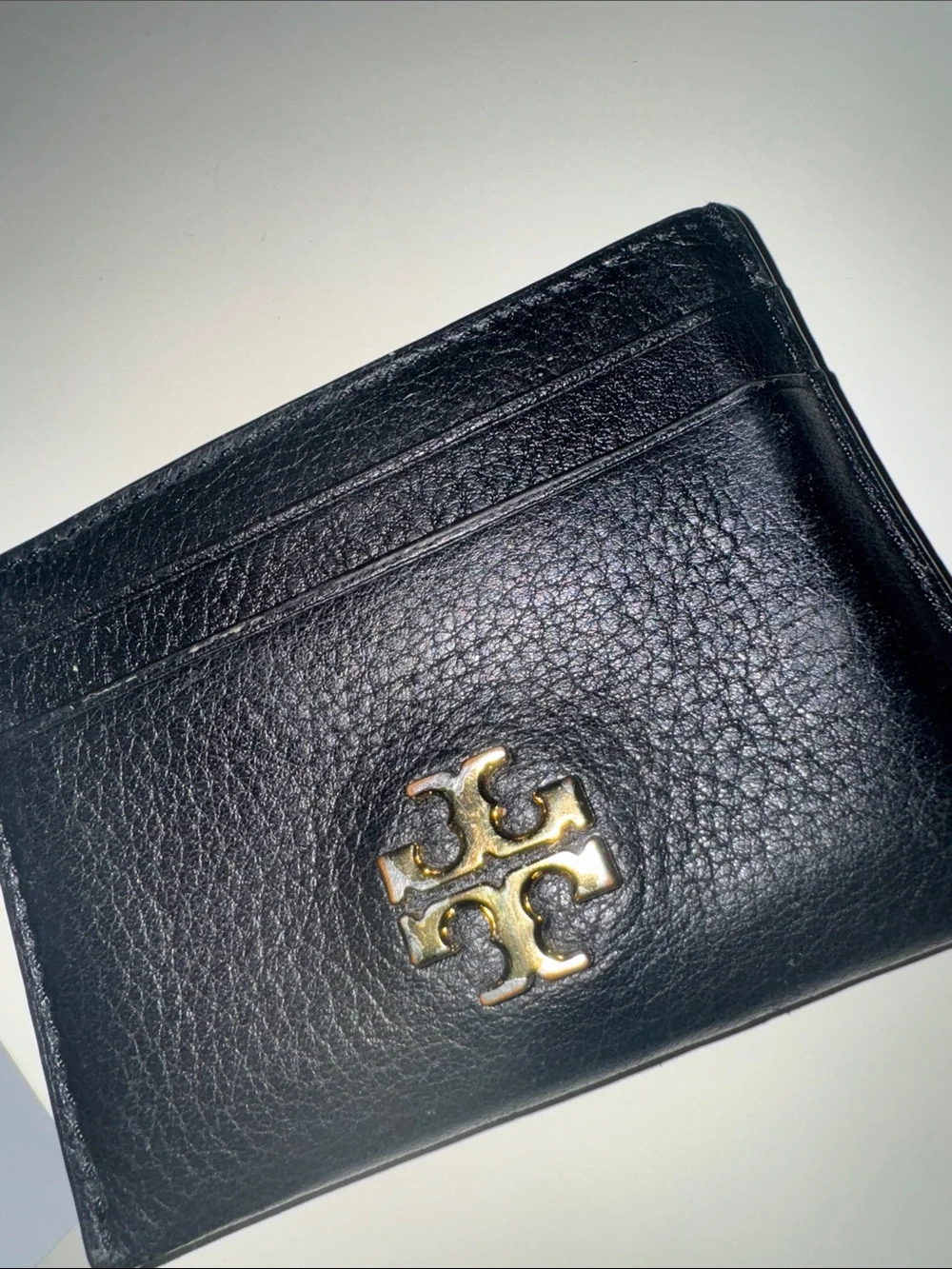 Tory Burch Black Leather Card Holder with Gold Logo